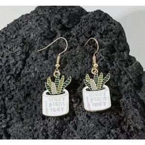 Crazy Plant Lady Earringst cactus dangle‎ Jewelry Gift Succulent Enamel Light